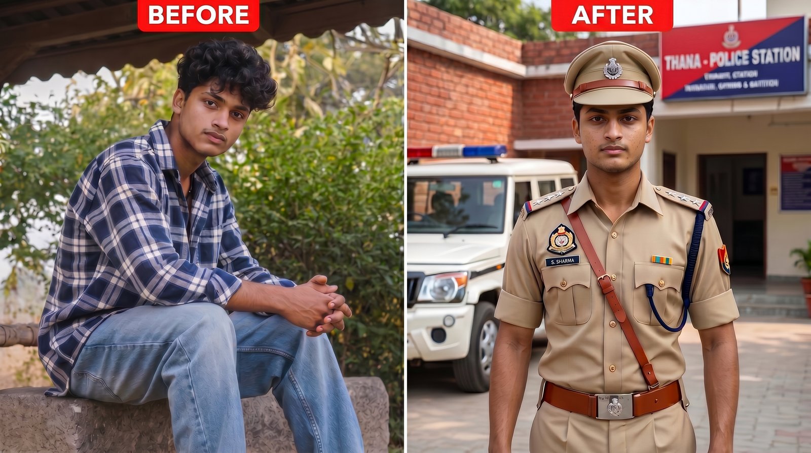 Ajay Meena before and after — student to police constable
